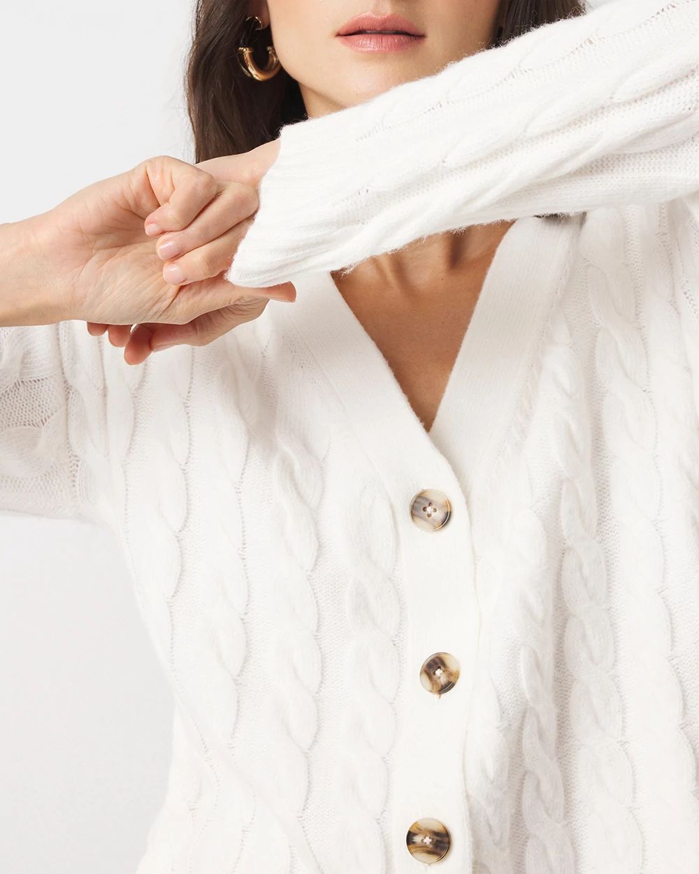 Cable-Knit Button-Front Cardigan | White House Black Market